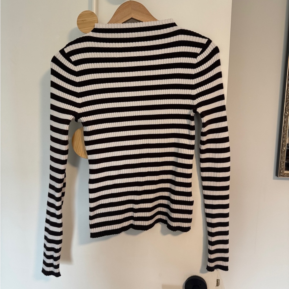 Madewell Brown and White Striped Ribbed Long-Sleeve Mockneck Sweater